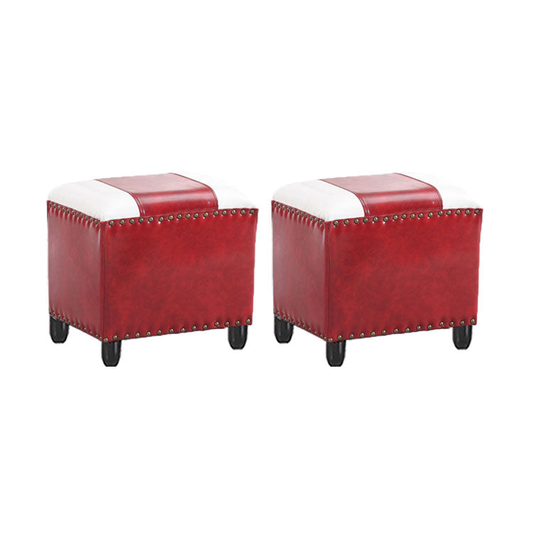 Modern Leather Standard Rectangle Nail Decoration Indoor Standard Red 2 Piece Set Clearhalo 'furn' 'furn_ottomans_poufs' 'Furniture' 'Living Room Furniture' 'Ottomans & Poufs' 'ottomans_poufs' 5957480