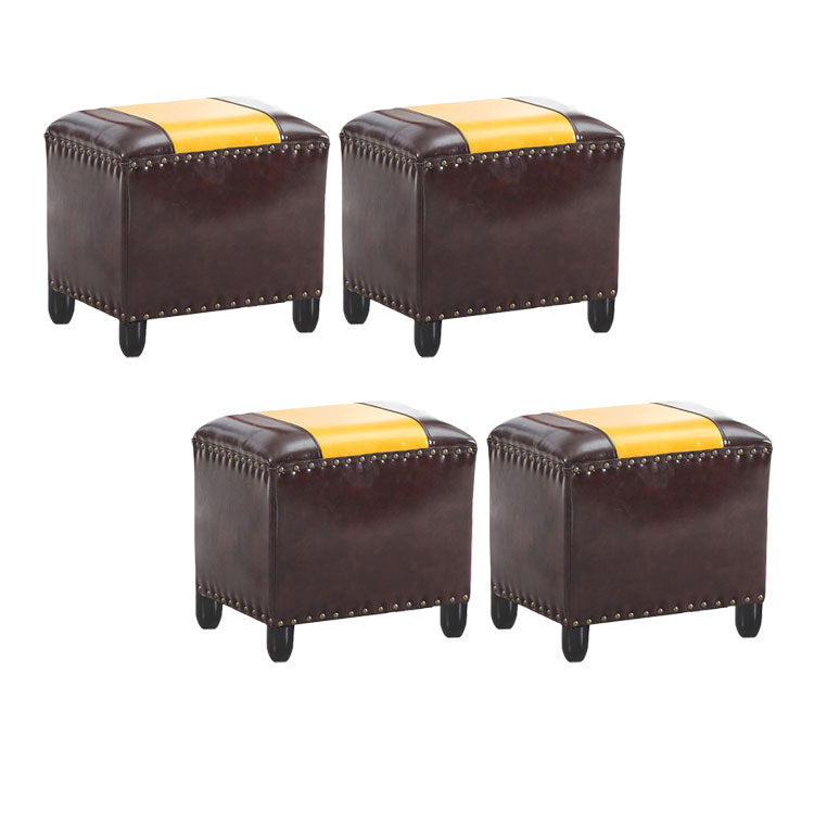 Modern Leather Standard Rectangle Nail Decoration Indoor Standard Dark Coffee 4 Piece Set Clearhalo 'furn' 'furn_ottomans_poufs' 'Furniture' 'Living Room Furniture' 'Ottomans & Poufs' 'ottomans_poufs' 5957481