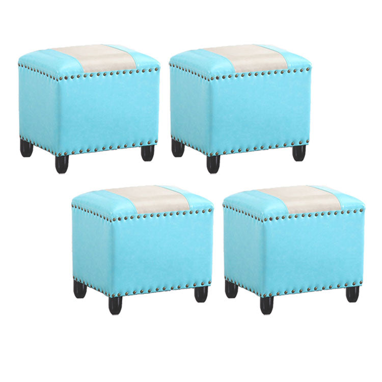Modern Leather Standard Rectangle Nail Decoration Indoor Standard Gray Light Blue 4 Piece Set Clearhalo 'furn' 'furn_ottomans_poufs' 'Furniture' 'Living Room Furniture' 'Ottomans & Poufs' 'ottomans_poufs' 5957482