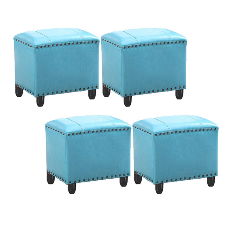 Modern Leather Standard Rectangle Nail Decoration Indoor Standard Blue 4 Piece Set Clearhalo 'furn' 'furn_ottomans_poufs' 'Furniture' 'Living Room Furniture' 'Ottomans & Poufs' 'ottomans_poufs' 5957485