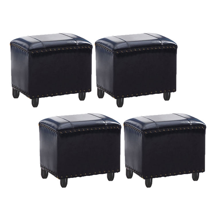 Modern Leather Standard Rectangle Nail Decoration Indoor Standard Black 4 Piece Set Clearhalo 'furn' 'furn_ottomans_poufs' 'Furniture' 'Living Room Furniture' 'Ottomans & Poufs' 'ottomans_poufs' 5957487