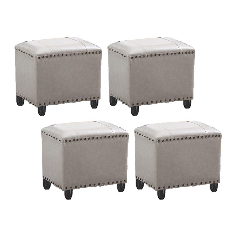 Modern Leather Standard Rectangle Nail Decoration Indoor Standard Grey 4 Piece Set Clearhalo 'furn' 'furn_ottomans_poufs' 'Furniture' 'Living Room Furniture' 'Ottomans & Poufs' 'ottomans_poufs' 5957488