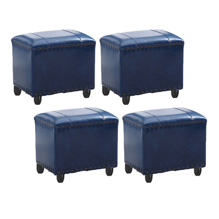 Modern Leather Standard Rectangle Nail Decoration Indoor Standard Peacock Blue 4 Piece Set Clearhalo 'furn' 'furn_ottomans_poufs' 'Furniture' 'Living Room Furniture' 'Ottomans & Poufs' 'ottomans_poufs' 5957489