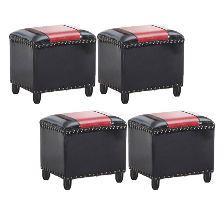 Modern Leather Standard Rectangle Nail Decoration Indoor Standard Matte Black 4 Piece Set Clearhalo 'furn' 'furn_ottomans_poufs' 'Furniture' 'Living Room Furniture' 'Ottomans & Poufs' 'ottomans_poufs' 5957491