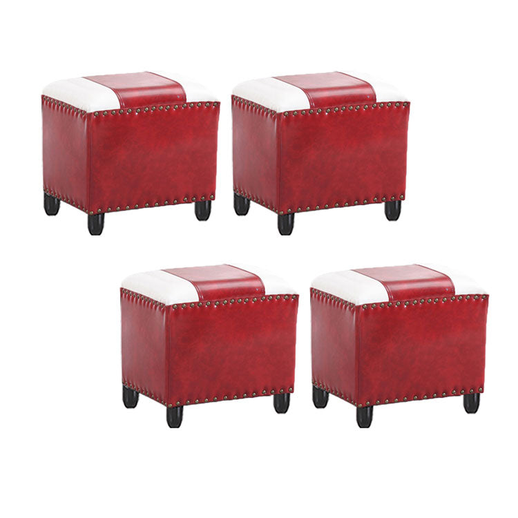 Modern Leather Standard Rectangle Nail Decoration Indoor Standard Red 4 Piece Set Clearhalo 'furn' 'furn_ottomans_poufs' 'Furniture' 'Living Room Furniture' 'Ottomans & Poufs' 'ottomans_poufs' 5957492
