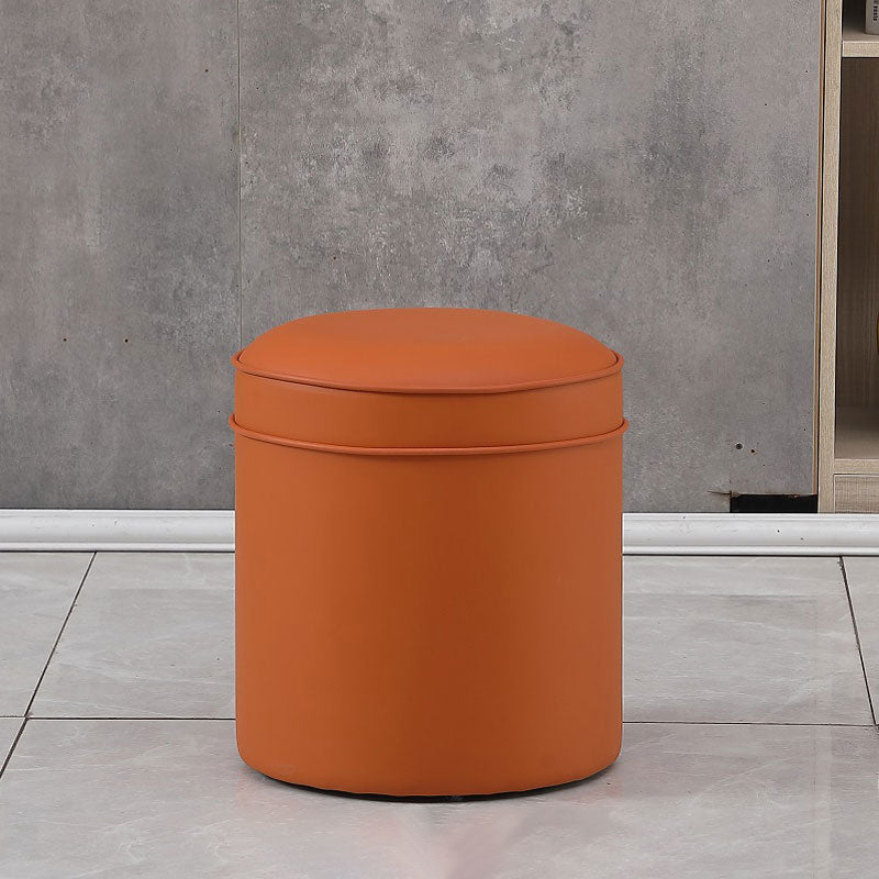Orange Faux Leather Pouf Modern Pure Color Round Indoor Pouf 14"L x 14"W x 16"H Orange 1 Piece Clearhalo 'furn' 'furn_ottomans_poufs' 'Furniture' 'Living Room Furniture' 'Ottomans & Poufs' 'ottomans_poufs' 5957495