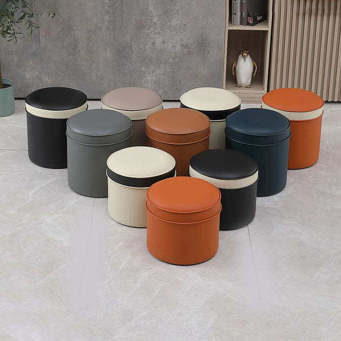 Orange Faux Leather Pouf Modern Pure Color Round Indoor Pouf Clearhalo 'furn' 'furn_ottomans_poufs' 'Furniture' 'Living Room Furniture' 'Ottomans & Poufs' 'ottomans_poufs' 5957497