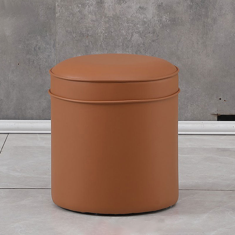 Orange Faux Leather Pouf Modern Pure Color Round Indoor Pouf Khaki 1 Piece Clearhalo 'furn' 'furn_ottomans_poufs' 'Furniture' 'Living Room Furniture' 'Ottomans & Poufs' 'ottomans_poufs' 5957505
