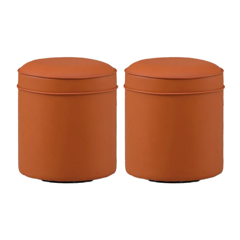 Orange Faux Leather Pouf Modern Pure Color Round Indoor Pouf Orange 2 Piece Set Clearhalo 'furn' 'furn_ottomans_poufs' 'Furniture' 'Living Room Furniture' 'Ottomans & Poufs' 'ottomans_poufs' 5957508