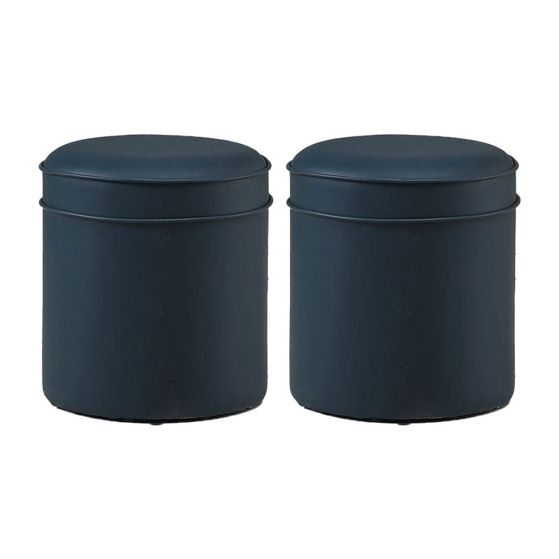 Orange Faux Leather Pouf Modern Pure Color Round Indoor Pouf Dark Blue 2 Piece Set Clearhalo 'furn' 'furn_ottomans_poufs' 'Furniture' 'Living Room Furniture' 'Ottomans & Poufs' 'ottomans_poufs' 5957511