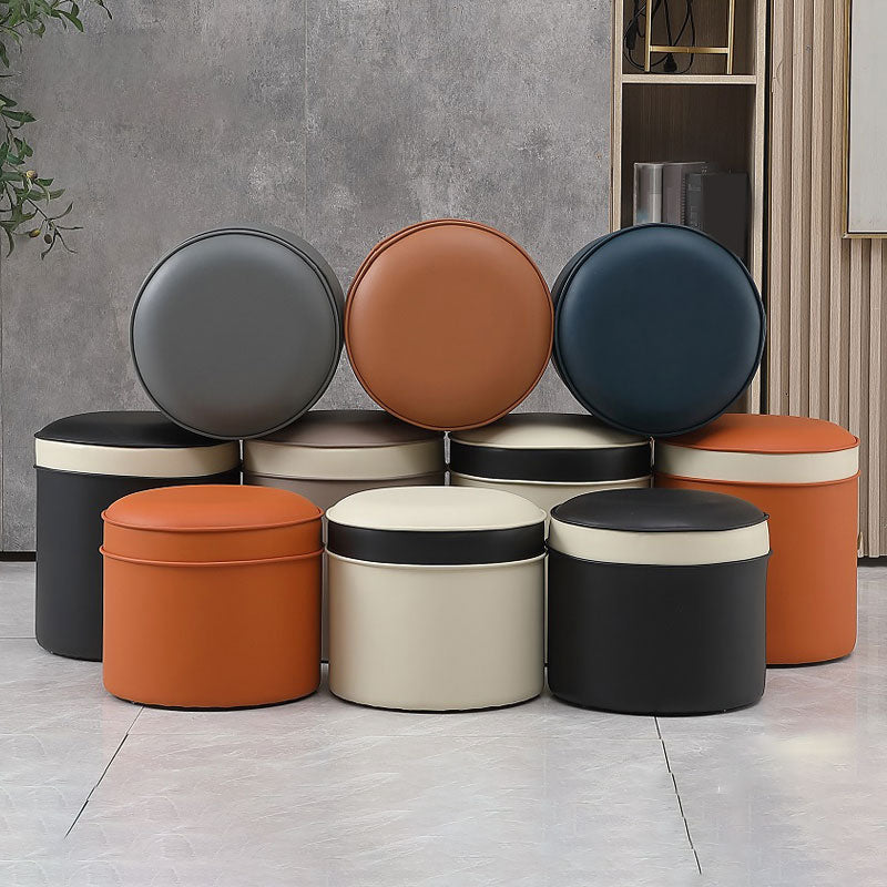 Orange Faux Leather Pouf Modern Pure Color Round Indoor Pouf Clearhalo 'furn' 'furn_ottomans_poufs' 'Furniture' 'Living Room Furniture' 'Ottomans & Poufs' 'ottomans_poufs' 5957516