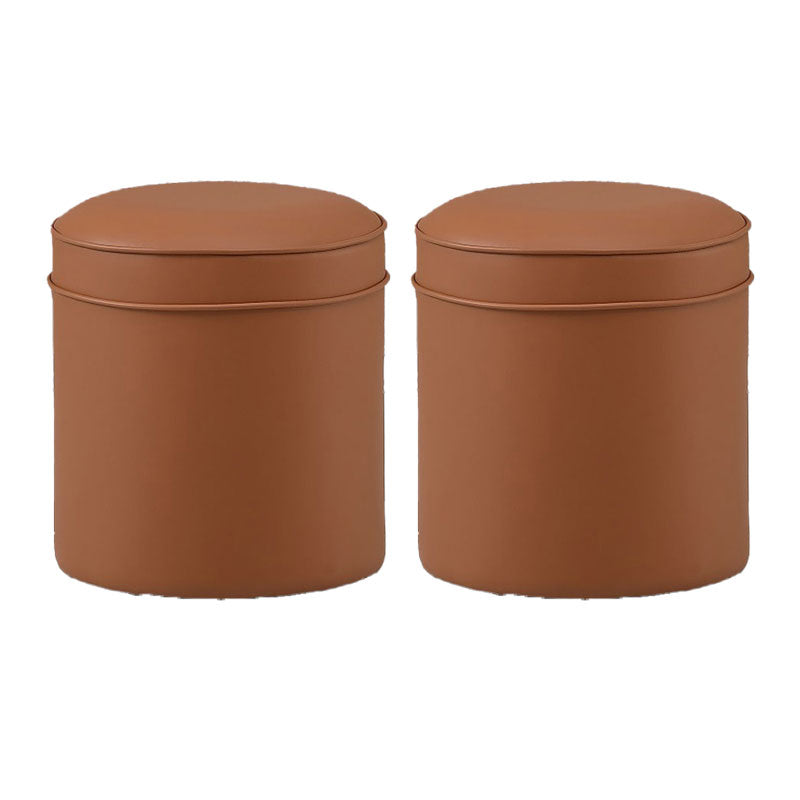 Orange Faux Leather Pouf Modern Pure Color Round Indoor Pouf Khaki 2 Piece Set Clearhalo 'furn' 'furn_ottomans_poufs' 'Furniture' 'Living Room Furniture' 'Ottomans & Poufs' 'ottomans_poufs' 5957518