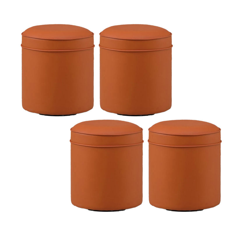 Orange Faux Leather Pouf Modern Pure Color Round Indoor Pouf Orange 4 Piece Set Clearhalo 'furn' 'furn_ottomans_poufs' 'Furniture' 'Living Room Furniture' 'Ottomans & Poufs' 'ottomans_poufs' 5957521