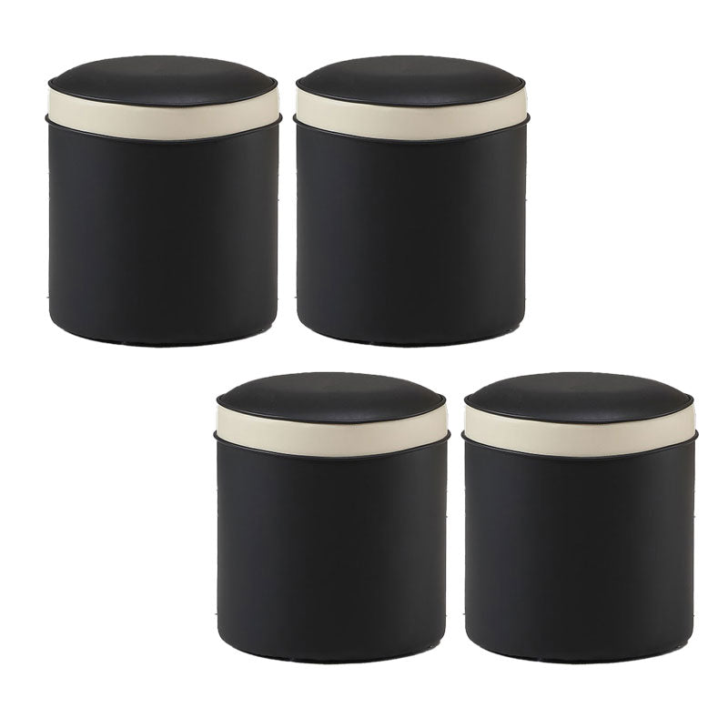 Orange Faux Leather Pouf Modern Pure Color Round Indoor Pouf Black 4 Piece Set Clearhalo 'furn' 'furn_ottomans_poufs' 'Furniture' 'Living Room Furniture' 'Ottomans & Poufs' 'ottomans_poufs' 5957523
