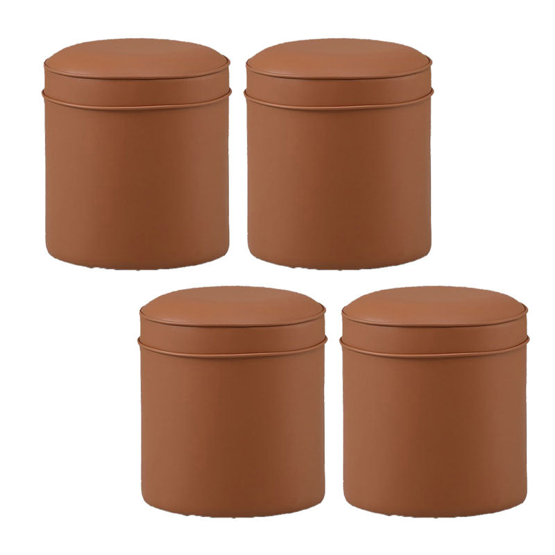 Orange Faux Leather Pouf Modern Pure Color Round Indoor Pouf Khaki 4 Piece Set Clearhalo 'furn' 'furn_ottomans_poufs' 'Furniture' 'Living Room Furniture' 'Ottomans & Poufs' 'ottomans_poufs' 5957525