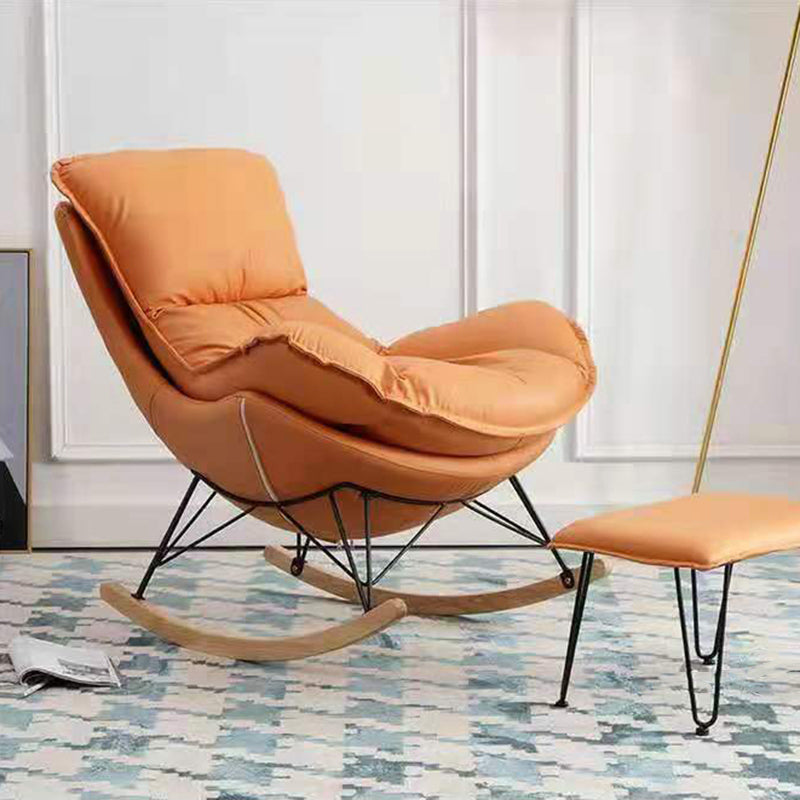 Leisure Pure Color Glider Chair Faux Leather Water Resistant with Ottoman Clearhalo 'Chairs & Seating' 'furn' 'furn_rocking_chairs' 'Furniture' 'Living Room Furniture' 'Rocking Chairs' 'rocking_chairs' 5957605