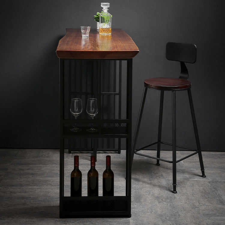Indoor Glam Pub Set Natural 1/2/3 Pieces Wood and Metal Pub Table Set with Storage 2 Pieces: 1 Table, 4 Black Stools Clearhalo 'Bar Furniture' 'furn' 'furn_home_bar_bar_sets' 'Furniture' 'Home Bars & Bar Sets' 'home_bar_bar_sets' 'Kitchen & Dining Furniture' 5957730