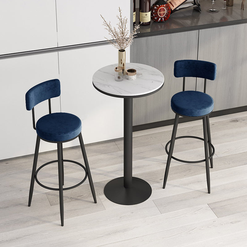 1/2/3 Pieces Round Pub Table Set Modern Stone and Metal Counter Height Set 3 Pieces: White Table, 2 Blue Stools Clearhalo 'Bar Furniture' 'furn' 'furn_home_bar_bar_sets' 'Furniture' 'Home Bars & Bar Sets' 'home_bar_bar_sets' 'Kitchen & Dining Furniture' 5957879
