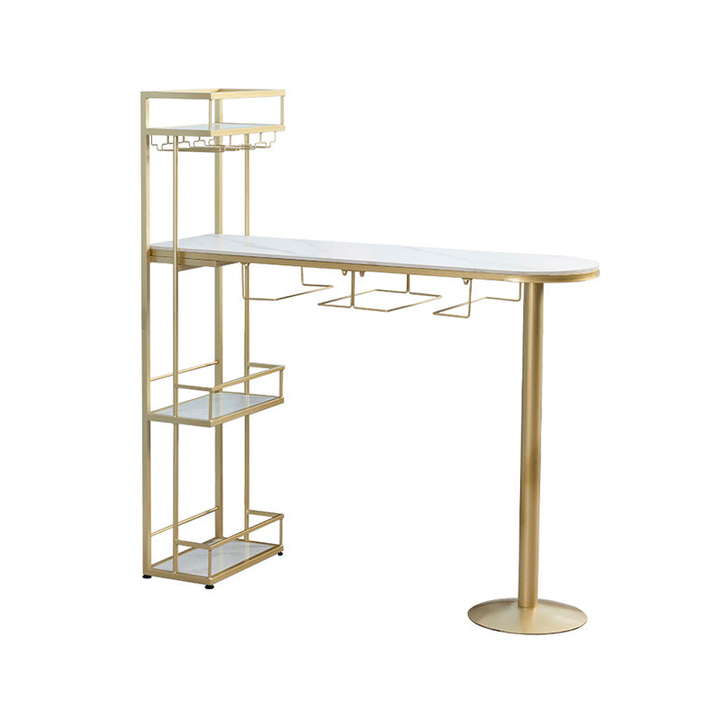 Contemporary Stone Bar Table Set 1/3 Pcs Metal Base Bar Table with Adjustable Stools White 63"L x 16"W Clearhalo 'Bar Furniture' 'furn' 'furn_home_bar_bar_sets' 'Furniture' 'Home Bars & Bar Sets' 'home_bar_bar_sets' 'Kitchen & Dining Furniture' 5957975