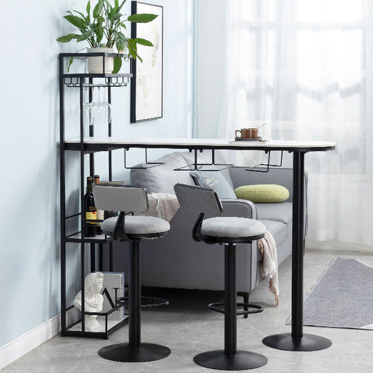 Contemporary Stone Bar Table Set 1/3 Pcs Metal Base Bar Table with Adjustable Stools Clearhalo 'Bar Furniture' 'furn' 'furn_home_bar_bar_sets' 'Furniture' 'Home Bars & Bar Sets' 'home_bar_bar_sets' 'Kitchen & Dining Furniture' 5957988