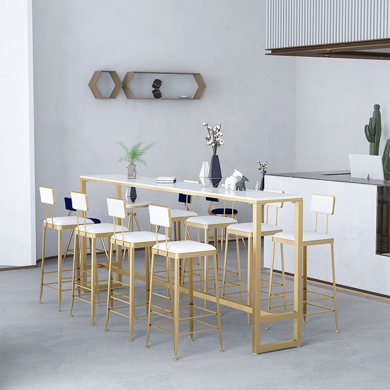 1/7/9/11 Pieces Rectangular Bar Set Gorgeous Style Marble Table with Bar Stools 9 Pieces: Table, 8 Stools Clearhalo 'Bar Furniture' 'furn' 'furn_home_bar_bar_sets' 'Furniture' 'Home Bars & Bar Sets' 'home_bar_bar_sets' 'Kitchen & Dining Furniture' 5958062