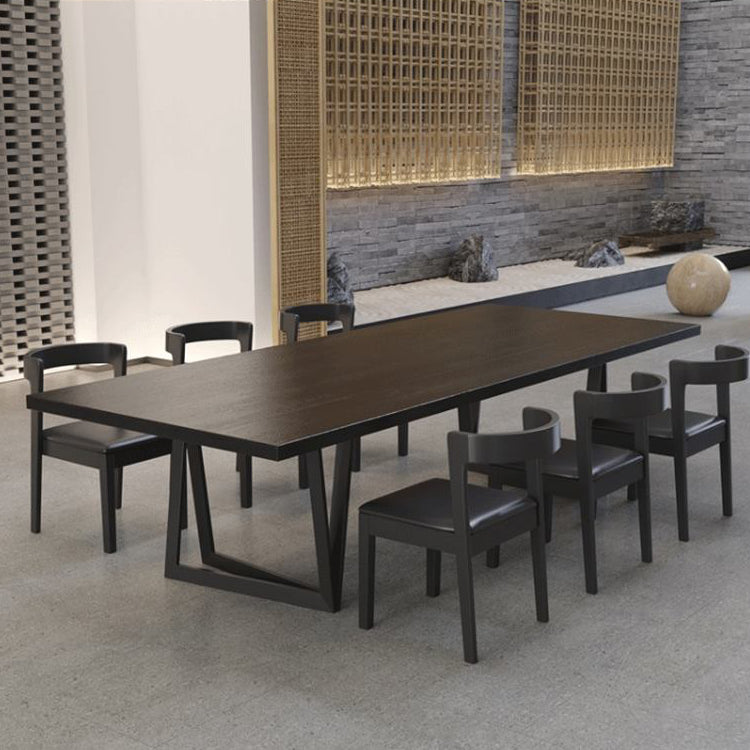 Industrial 1/2/7/9 Pièces Rectangle Ensemble de salle à manger en bois massif Table de table à manger en noir ensemble en noir