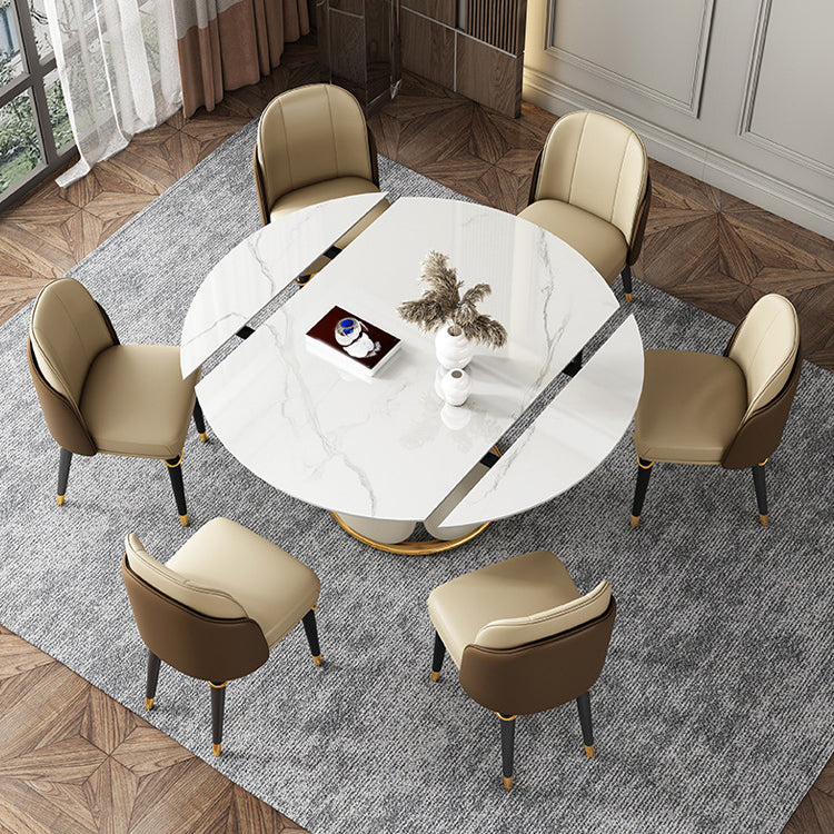 Glam Style Sintered Stone Dining Set Round 1/2/3/5/6/7/9 Pieces Dining Set for Home Use 7 Pieces: Table, 6 Chairs Clearhalo 'Dining Room Sets' 'Dining Tables & Seating' 'dining_room_set' 'furn' 'furn_dining_room_set' 'Furniture' 'Kitchen & Dining Furniture' 5958306