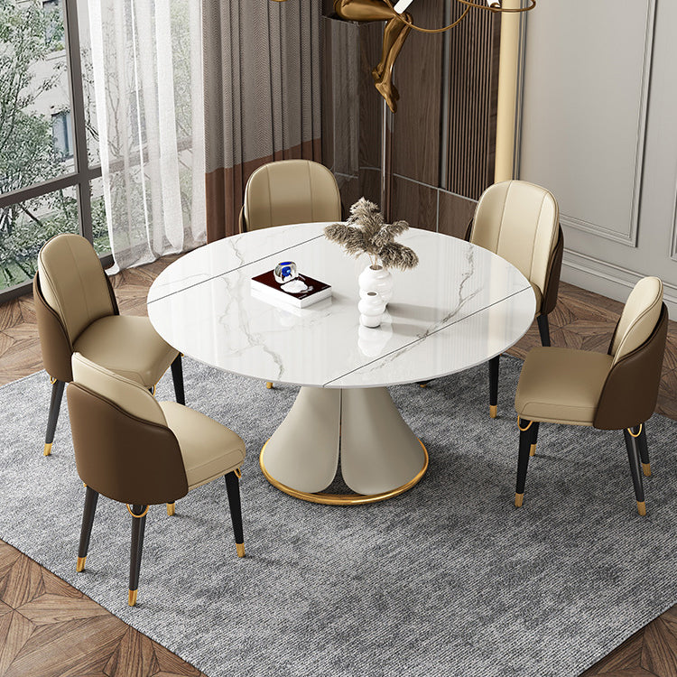 Glam Style Sintered Stone Dining Set Round 1/2/3/5/6/7/9 Pieces Dining Set for Home Use 6 Pieces: Table, 5 Chairs Clearhalo 'Dining Room Sets' 'Dining Tables & Seating' 'dining_room_set' 'furn' 'furn_dining_room_set' 'Furniture' 'Kitchen & Dining Furniture' 5958307