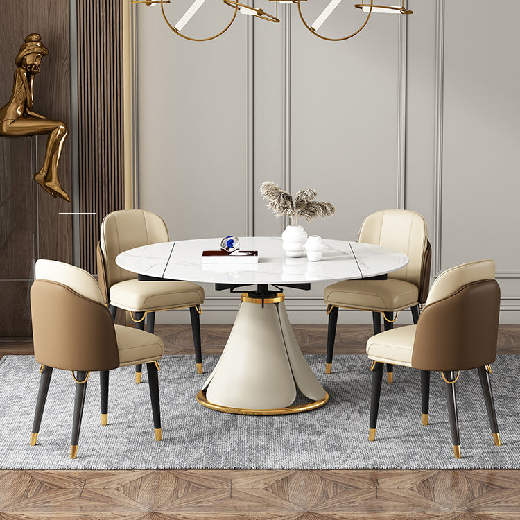 Glam Style Sintered Stone Dining Set Round 1/2/3/5/6/7/9 Pieces Dining Set for Home Use 5 Pieces: Table, 4 Chairs Clearhalo 'Dining Room Sets' 'Dining Tables & Seating' 'dining_room_set' 'furn' 'furn_dining_room_set' 'Furniture' 'Kitchen & Dining Furniture' 5958308