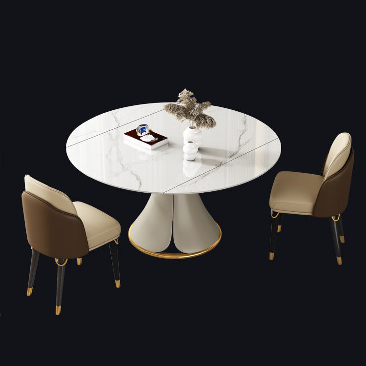 Glam Style Sintered Stone Dining Set Round 1/2/3/5/6/7/9 Pieces Dining Set for Home Use 3 Pieces: Table, 2 Chairs Clearhalo 'Dining Room Sets' 'Dining Tables & Seating' 'dining_room_set' 'furn' 'furn_dining_room_set' 'Furniture' 'Kitchen & Dining Furniture' 5958310