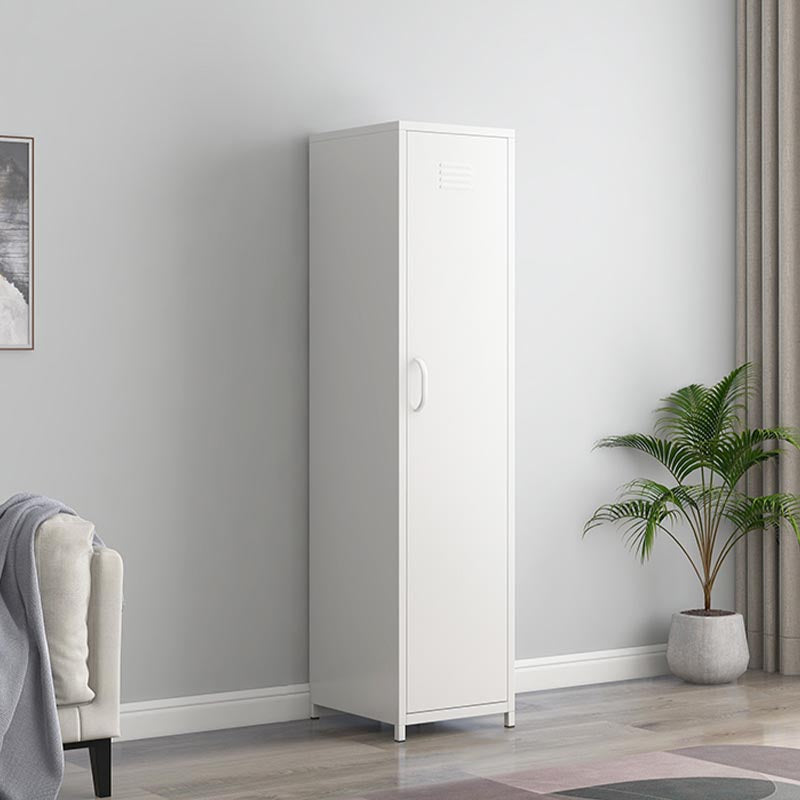 White Steel Wardrobe Cabinet with Adjustable Shelves Modern Wardrobe Closet 15"L x 18"W x 66.5"H Clearhalo 'Armoires & Wardrobes' 'armoires_wardrobes' 'Bedroom Furniture' 'furn' 'furn_armoires_wardrobes' 'Furniture' 5958442