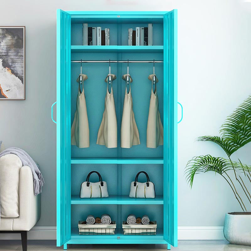 White Steel Wardrobe Cabinet with Adjustable Shelves Modern Wardrobe Closet Clearhalo 'Armoires & Wardrobes' 'armoires_wardrobes' 'Bedroom Furniture' 'furn' 'furn_armoires_wardrobes' 'Furniture' 5958447