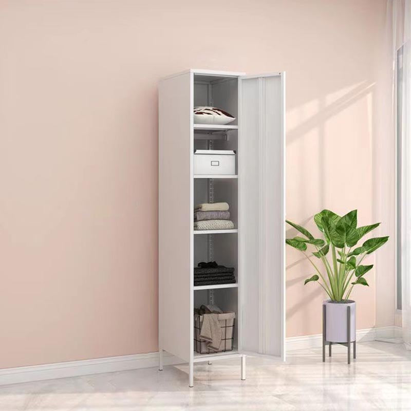 White Steel Wardrobe Cabinet with Adjustable Shelves Modern Wardrobe Closet 16"L x 20"W x 79"H Clearhalo 'Armoires & Wardrobes' 'armoires_wardrobes' 'Bedroom Furniture' 'furn' 'furn_armoires_wardrobes' 'Furniture' 5958448