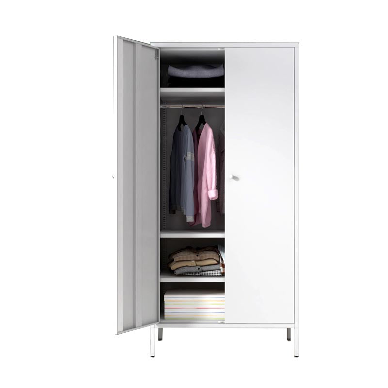 White Steel Wardrobe Cabinet with Adjustable Shelves Modern Wardrobe Closet 31"L x 20"W x 71"H Clearhalo 'Armoires & Wardrobes' 'armoires_wardrobes' 'Bedroom Furniture' 'furn' 'furn_armoires_wardrobes' 'Furniture' 5958453