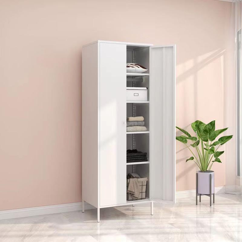 White Steel Wardrobe Cabinet with Adjustable Shelves Modern Wardrobe Closet Clearhalo 'Armoires & Wardrobes' 'armoires_wardrobes' 'Bedroom Furniture' 'furn' 'furn_armoires_wardrobes' 'Furniture' 5958460