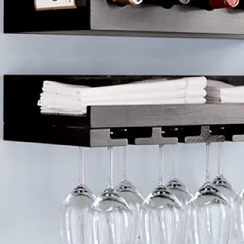 Botella de vino de madera montada en la pared y estante de vidrio de mediados de siglo Soporte de vino moderno