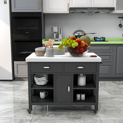 Cart de cocina de estilo moderno de estilo Mármol de la isla de cocina de mármol con gabinete de almacenamiento