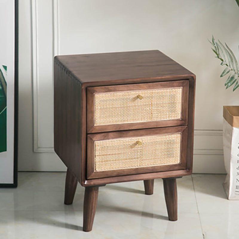 Modern Bed Nightstand Solid Wood Bedside Cabinet with 2 Drawers Walnut 1 Piece Clearhalo 'Bedroom Furniture' 'furn' 'furn_night_stand' 'Furniture' 'night_stand' 'Nightstands' 5958750