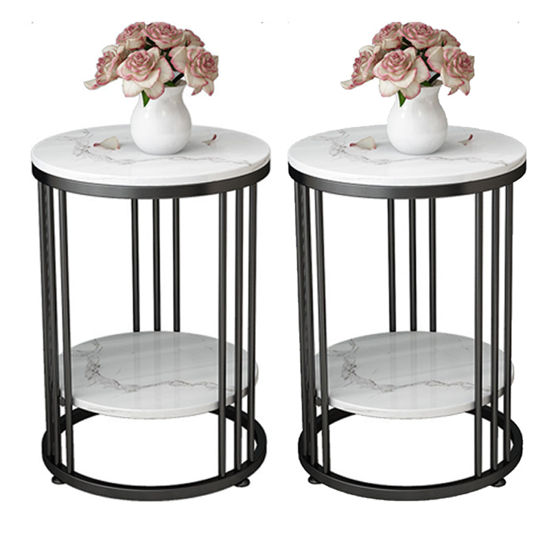 Contemporary Faux Marble Accent Table Nightstand 21.65" Tall Bed Nightstand 20"L x 20"W x 22"H Black 2 Piece Set Clearhalo 'Bedroom Furniture' 'furn' 'furn_night_stand' 'Furniture' 'night_stand' 'Nightstands' 5958851