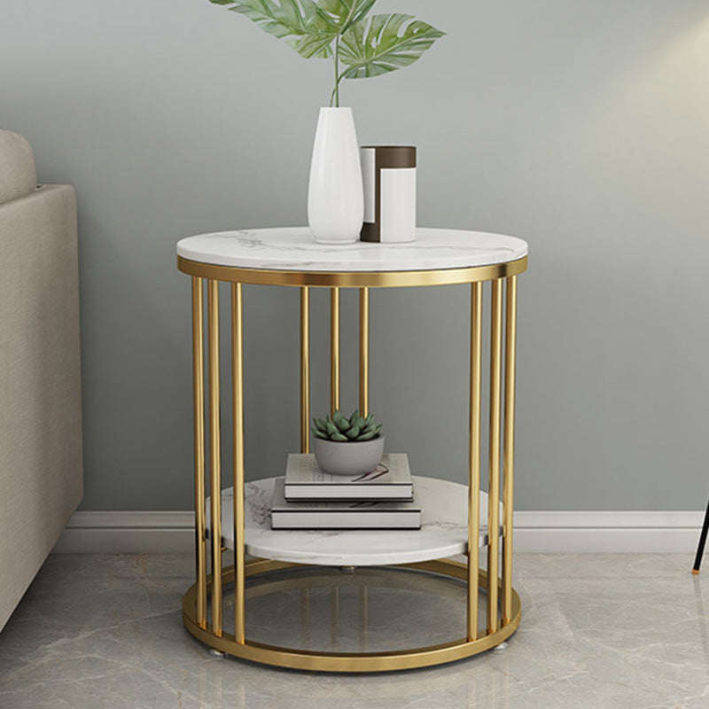 Contemporary Faux Marble Accent Table Nightstand 21.65" Tall Bed Nightstand 16"L x 16"W x 22"H Gold 1 Piece Clearhalo 'Bedroom Furniture' 'furn' 'furn_night_stand' 'Furniture' 'night_stand' 'Nightstands' 5958852
