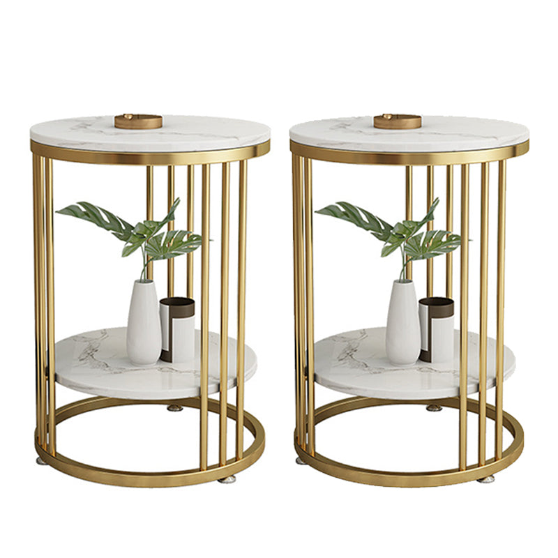 Contemporary Faux Marble Accent Table Nightstand 21.65" Tall Bed Nightstand 20"L x 20"W x 22"H Gold 2 Piece Set Clearhalo 'Bedroom Furniture' 'furn' 'furn_night_stand' 'Furniture' 'night_stand' 'Nightstands' 5958853
