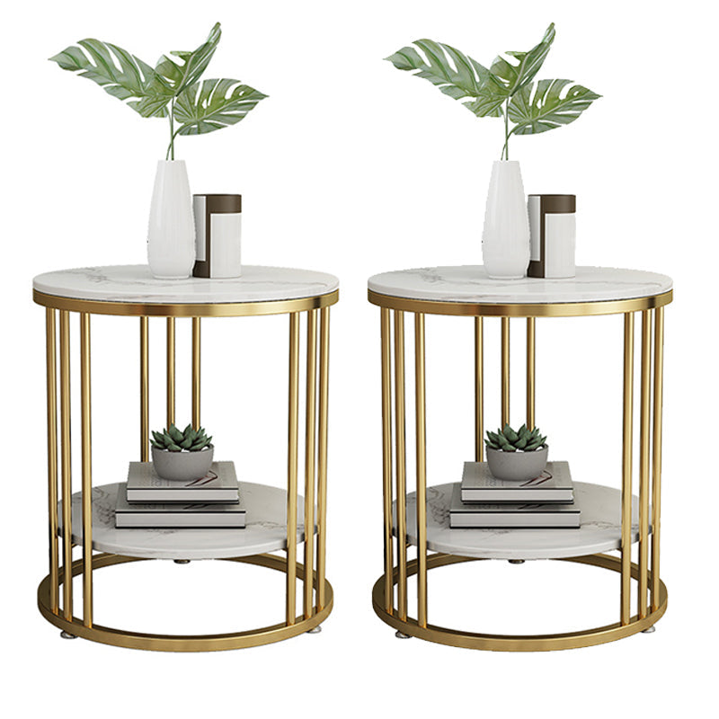 Contemporary Faux Marble Accent Table Nightstand 21.65" Tall Bed Nightstand 16"L x 16"W x 22"H Gold 2 Piece Set Clearhalo 'Bedroom Furniture' 'furn' 'furn_night_stand' 'Furniture' 'night_stand' 'Nightstands' 5958856