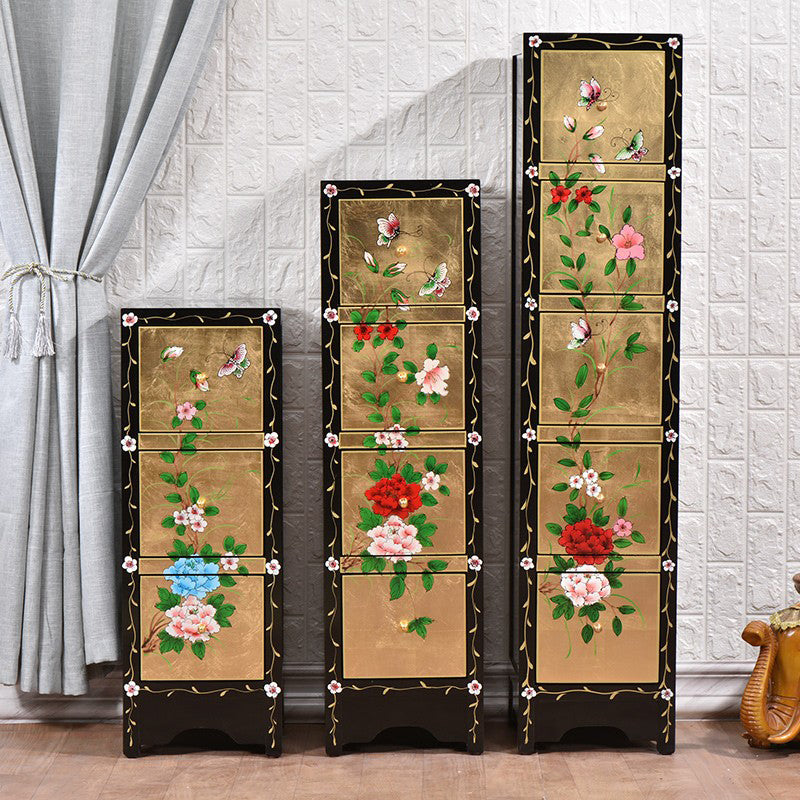 Traditionele verticale slaapkamerkist houten opbergkist met laden