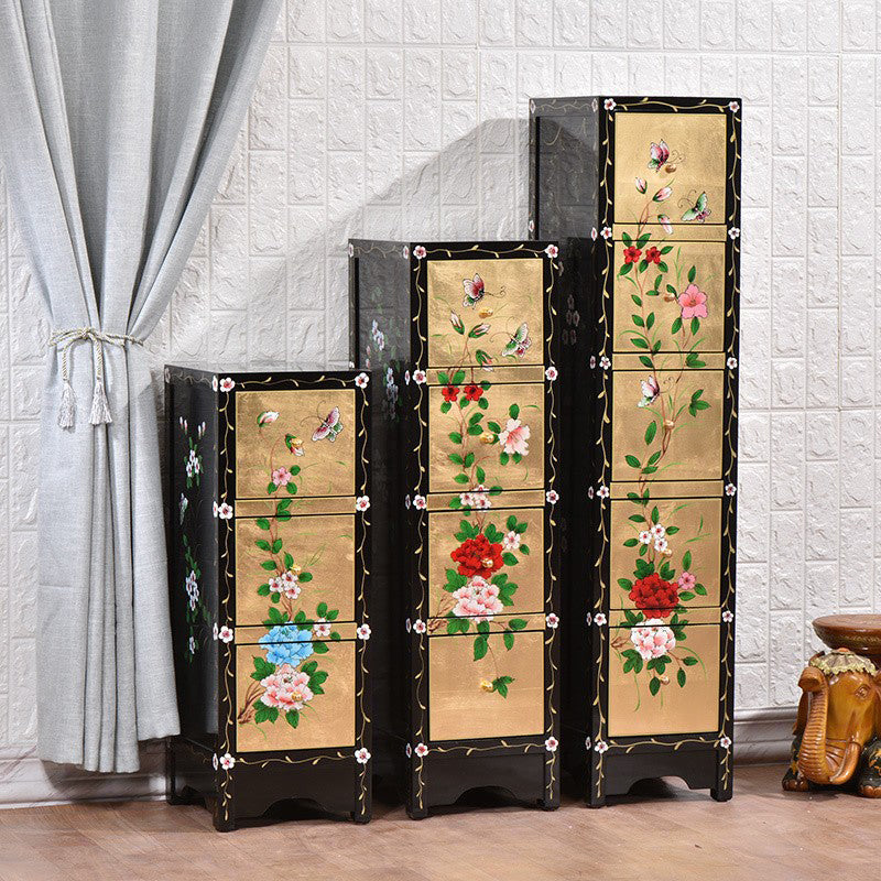 Traditionele verticale slaapkamerkist houten opbergkist met laden