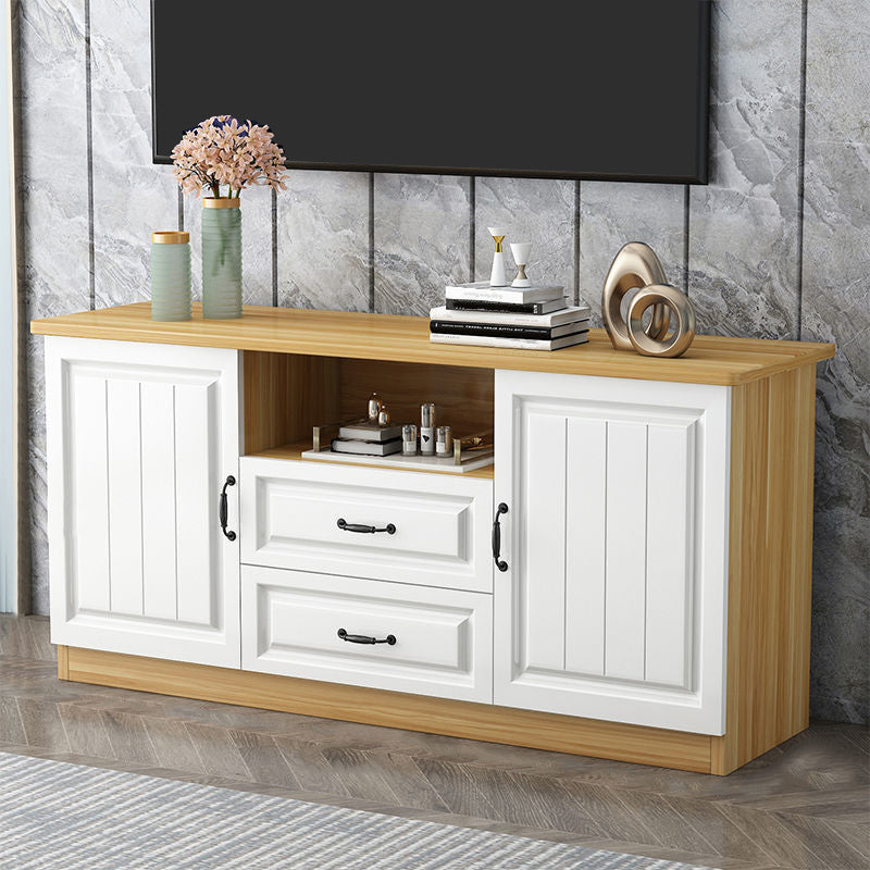 Wooden TV Cabinet Traditional Style Home Living Room Stand Console with Drawers White-Yellow Clearhalo 'furn' 'furn_tv_stands_entertainment_centers' 'Furniture' 'Living Room Furniture' 'TV Stands & Entertainment Centers' 'TV Stands & Media Storage Furniture' 'tv_stands_entertainment_centers' 5959165