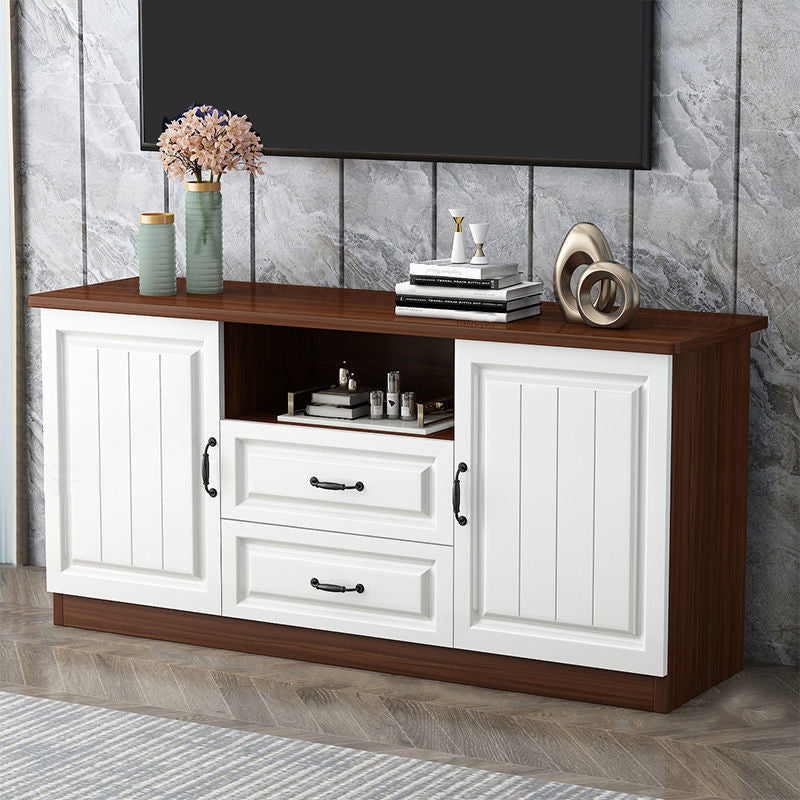 Wooden TV Cabinet Traditional Style Home Living Room Stand Console with Drawers White-Brown Clearhalo 'furn' 'furn_tv_stands_entertainment_centers' 'Furniture' 'Living Room Furniture' 'TV Stands & Entertainment Centers' 'TV Stands & Media Storage Furniture' 'tv_stands_entertainment_centers' 5959167