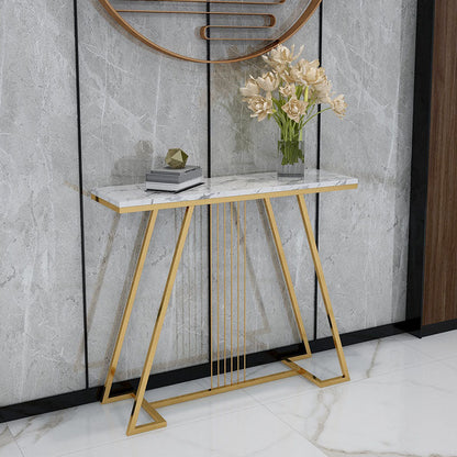 Modern Iron Console Sofa Table Rectangle Marble Console Accent Table for Hall