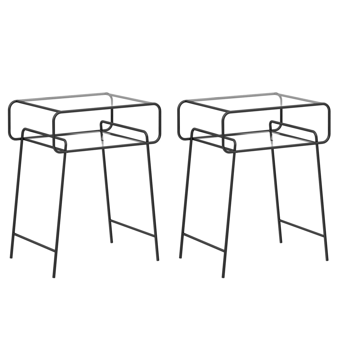 Mesa nocturna industrial de vidrio de vidrio de metal con 1 estante, 20.9 "de alto