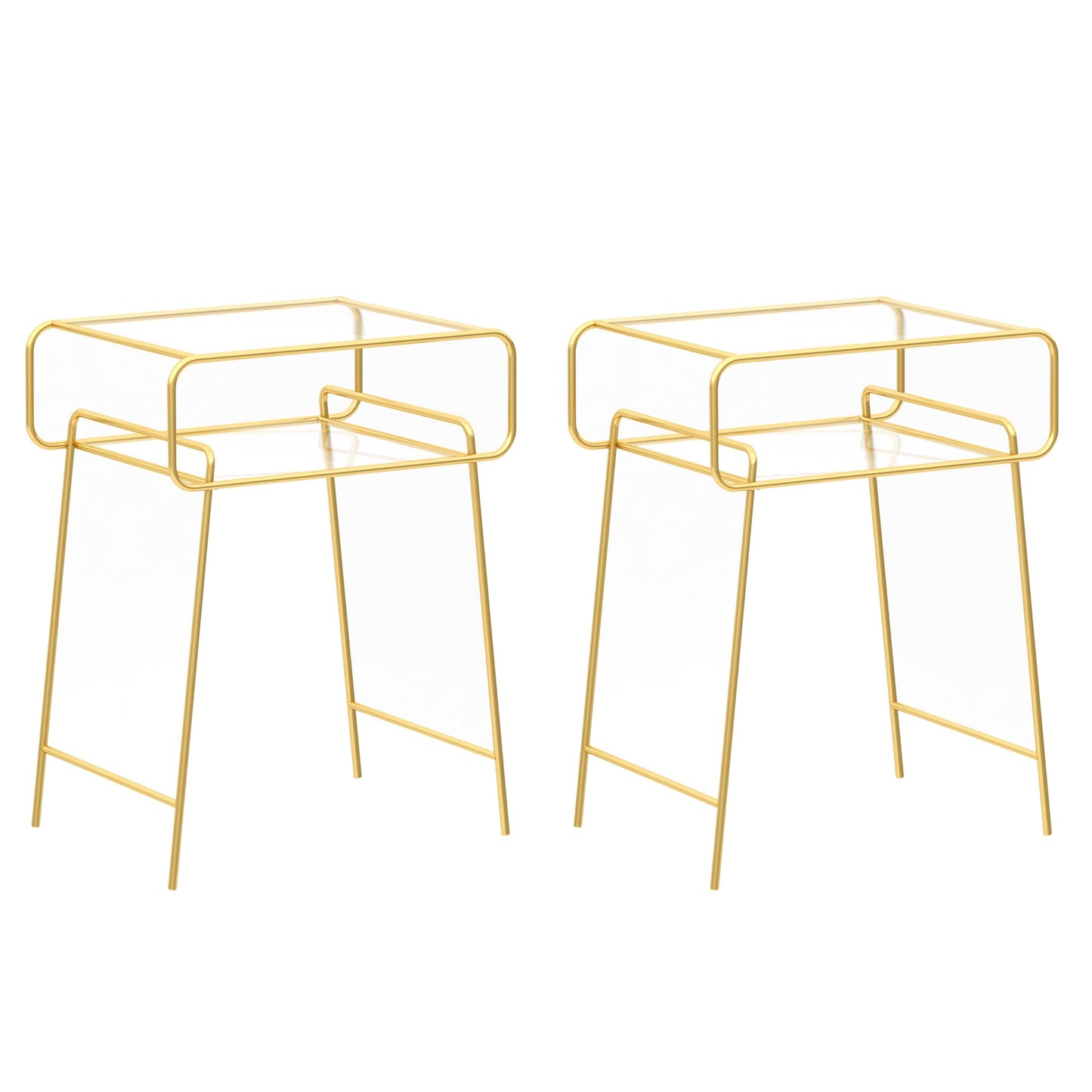 Mesa nocturna industrial de vidrio de vidrio de metal con 1 estante, 20.9 "de alto