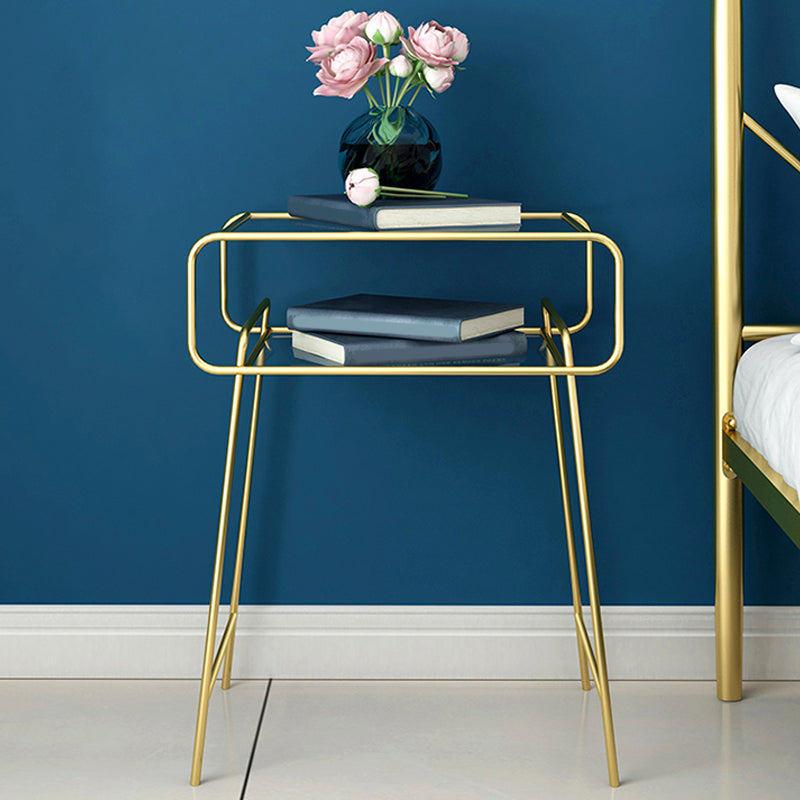 Mesa nocturna industrial de vidrio de vidrio de metal con 1 estante, 20.9 "de alto